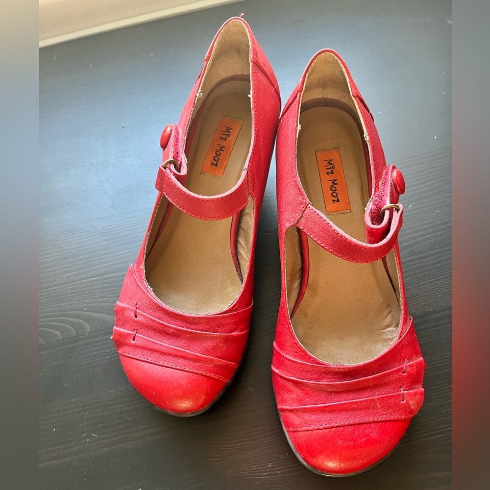 Miz Mooz Red Mary-Jane Heel with Pleated Toe